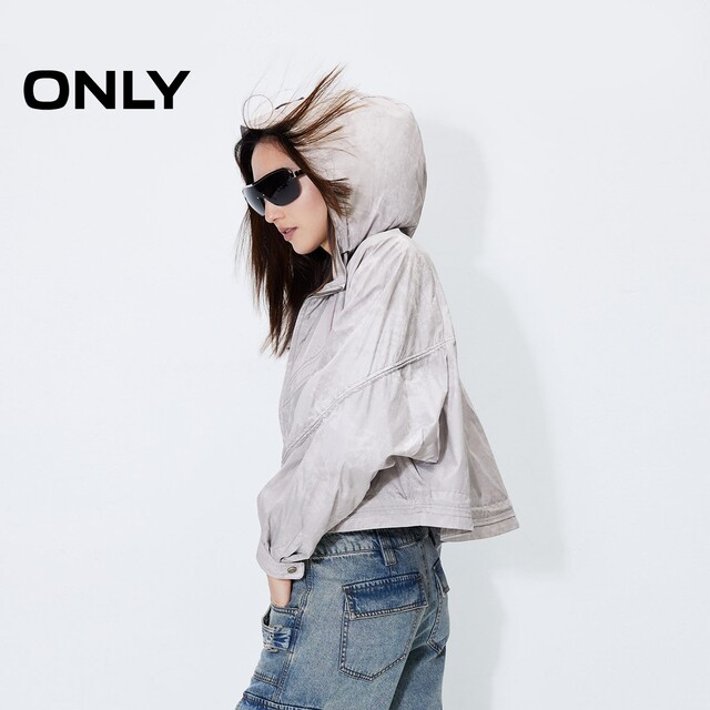 ONLY Summer Functional Style Loose Ragsleeves Drawstring Hooded Trench Coat Women
