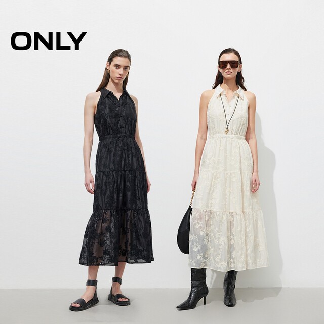 ONLY2025 summer new romantic style sleeveless off-shoulder neck lapel waist-hugging long skirt loose dress for women