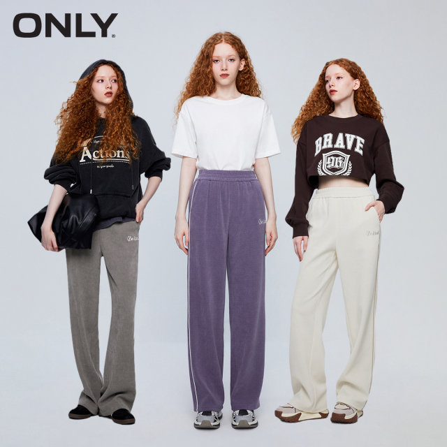 ONLY Outlet Casual Trendy Versatile Contrast Color Embroidered Wide Leg Casual Pants for Women