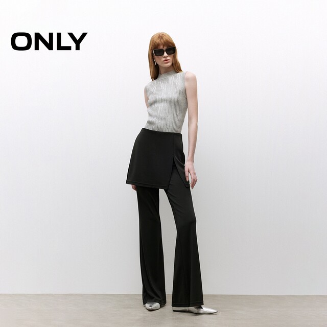 ONLY Outlet 2025 summer new model fake two-piece spliced ​​elastic skirt pants slim trousers bell-bottom pants casual pants women
