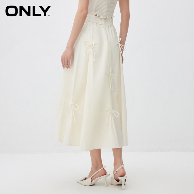 ONLY2025 summer new fairy style fashionable mid-length high-waisted slim A-line skirt bow skirt for women