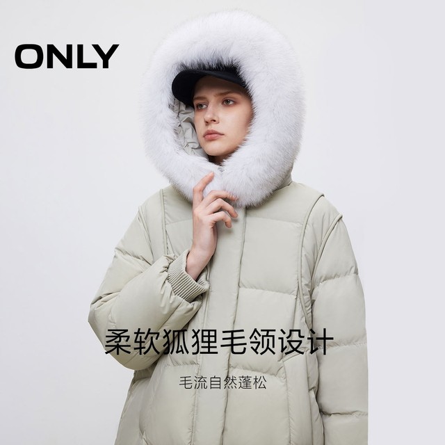 ONLY Outlet Winter 90 White Goosevelt Simple and Versatile Fur Collar Mid-Length Down Jacket for Women