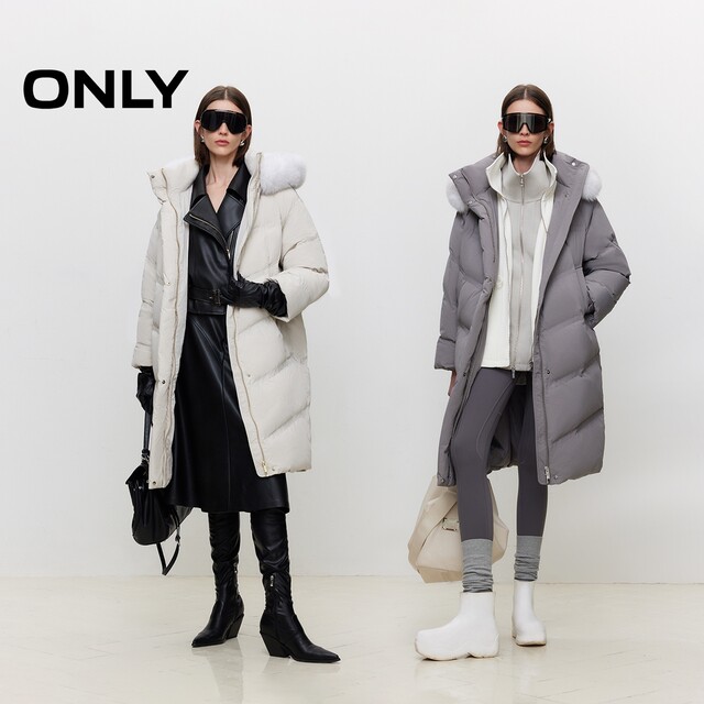 ONLY Outlet Winter 90 White Goosevelt Warm Fur Collar Loose Hooded Down Jacket for Women