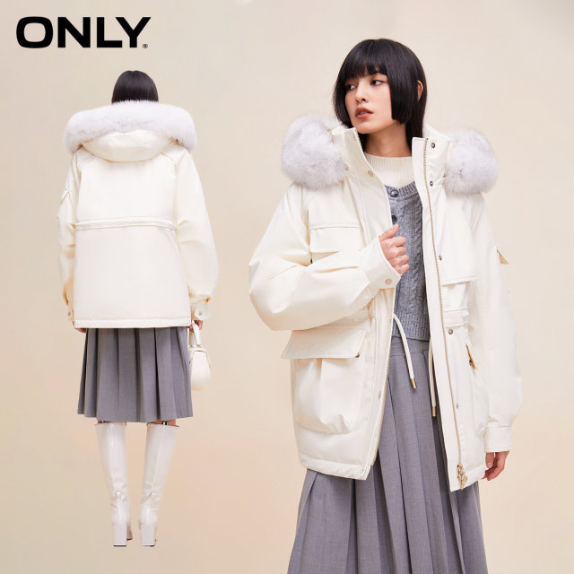 Only Ole Winter 90 White Plel Warm Pocket Hooded Loose Loose downrit Female