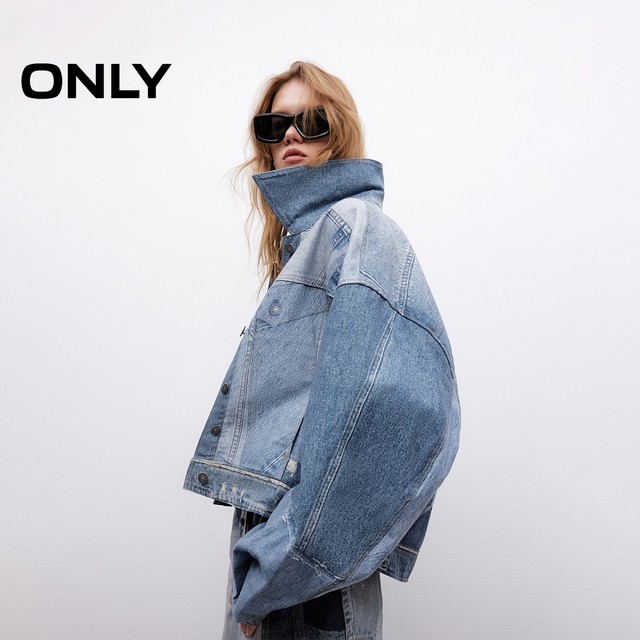 ONLY Outlet 2025 summer new 3D digital printing design loose shoulder lapel long sleeve denim jacket for women