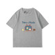 Cotton and Japanese cute cartoon gray, short -sleeved short -sleeved T -shirt female pure cotton loose summer small half -sleeve top
