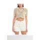 
Self-operated Onia crochet knitted short lapel sweater-brown straight hair