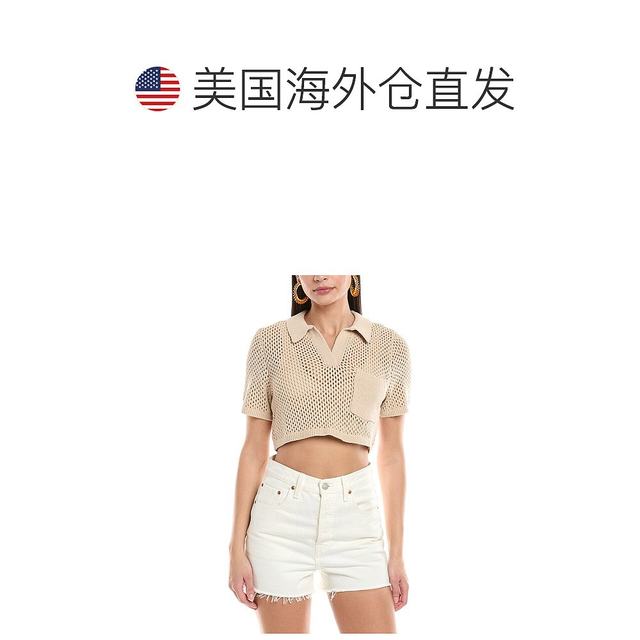 
Self-operated Onia crochet knitted short lapel sweater-brown straight hair