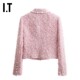 IT PortsPURE Women's Fit Tweed Jacket New Fashion Temperature Short Lapel Jacket J50122XO