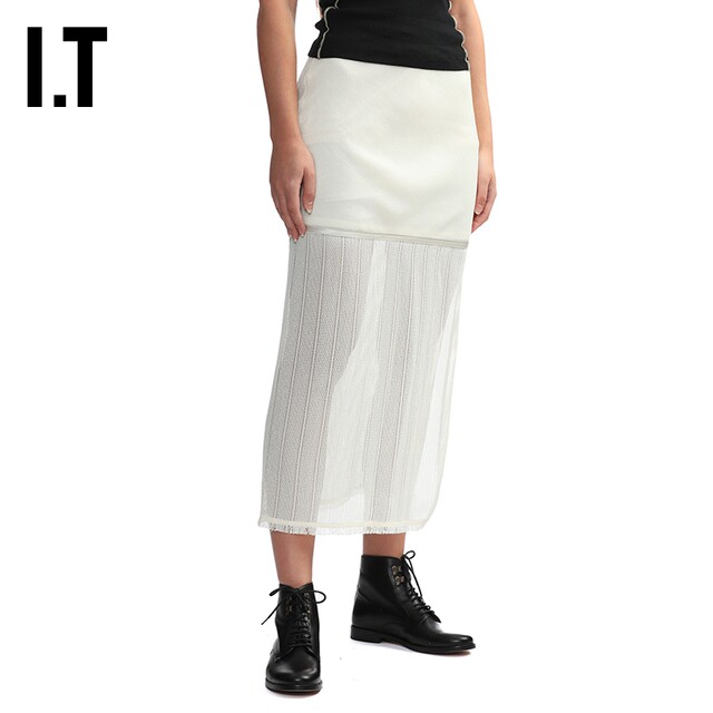 IT HELMUT LANG women's skirt flowing and chic splicing micro-transparent midi skirt 4H0303XL