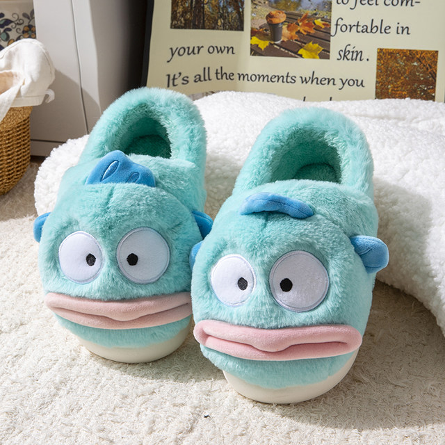 Ugly Fish Women's Cotton Slippers Women's Couple 2025 New Indoor Home Warm Slippers Winter All-Inclusive Heel Cotton Shoes