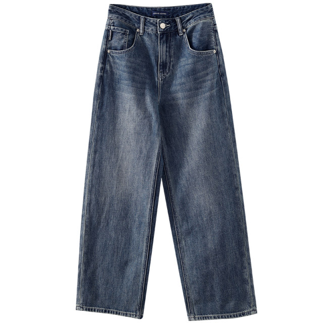 Yalida Retro Blue Jeans Women's Loose Fashionable Large Size Women's Pants 2025 Spring New Style Covering Straight Leg Pants