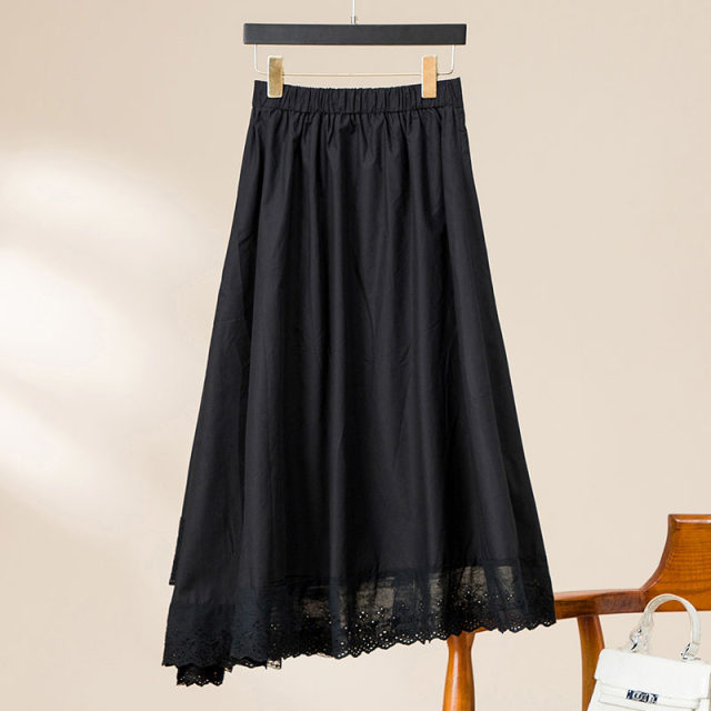 DONEED summer style temperament literary style asymmetric design A-line skirt versatile casual mid-length skirt for women