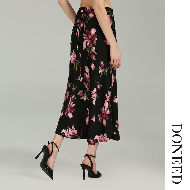 DONEEDDONEED2025 summer elegant temperament mid-length one-piece button printed irregular skirt for women