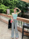Dopamine wearing short sweet and spicy suspender vest Rainbow flared trousers in summer 2024 new fashion set
