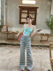 Dopamine wearing short sweet and spicy suspender vest Rainbow flared trousers in summer 2024 new fashion set
