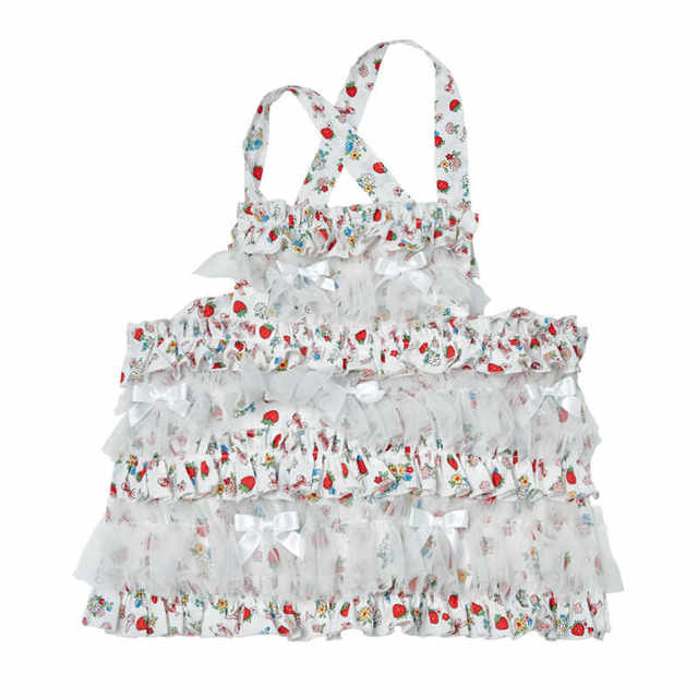 MEME original design sweet and cute Japanese retro layered outfits, bow-shaped white floral girl apron