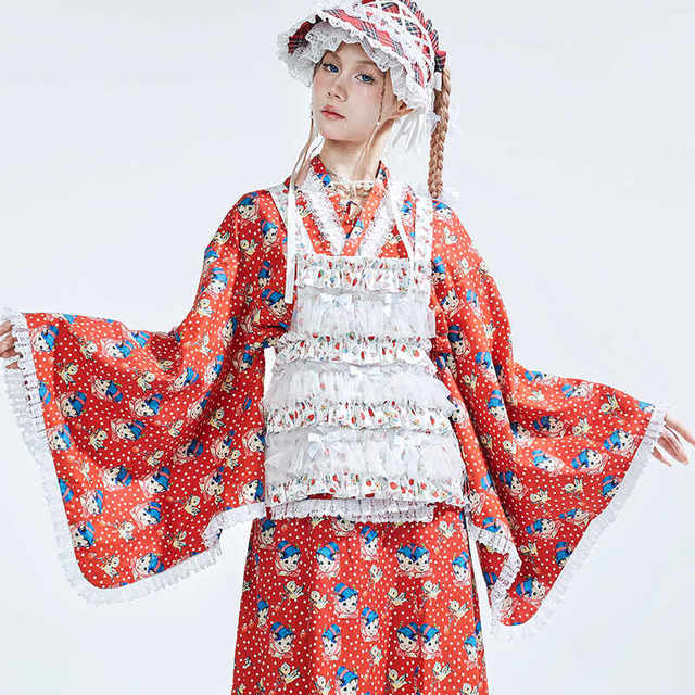 MEME original design sweet and cute Japanese retro layered outfits, bow-shaped white floral girl apron