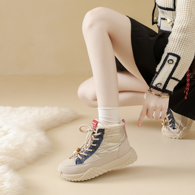 Northeast snow boots women's velvet thickened high-top sports shoes winter non-slip warm snow cotton 34 size thick-soled cotton shoes