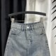 Irregular breasted retro denim skirt for women 2025 summer new high waist oblique design A-line midi skirt