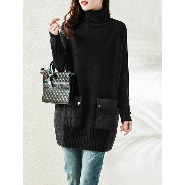 Coffee color high -necked mid -length sweater women in winter thickened 2023 new large size loose outside wearing covered butt tops