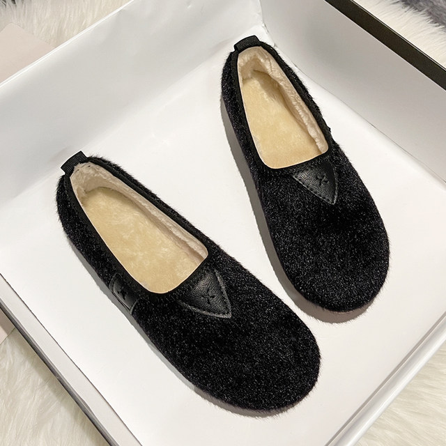 Women's autumn and winter wear plus velvet 2025 new style one-legged confinement office hottest night and night cotton shoes