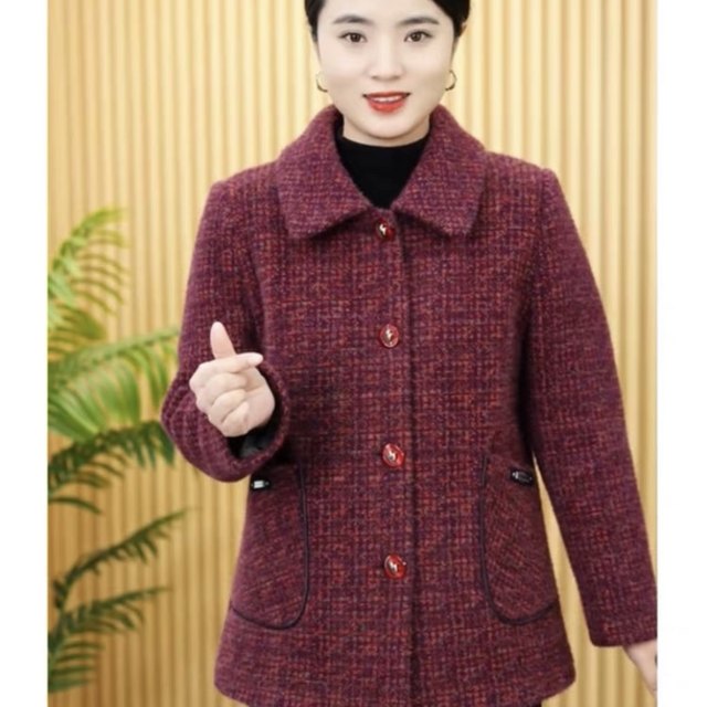 Autumn and winter new style plus velvet and thickened women's gold mink velvet coat lapel small plaid versatile top for middle-aged and elderly mothers