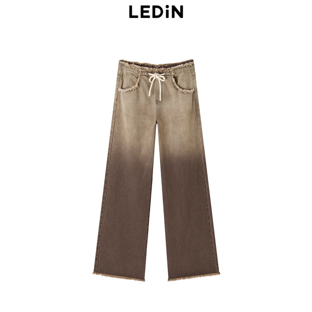 Leting Workwear Gradient Denim Loose Fashionable Wide Leg Pants Women's Jeans C2HAD4152
