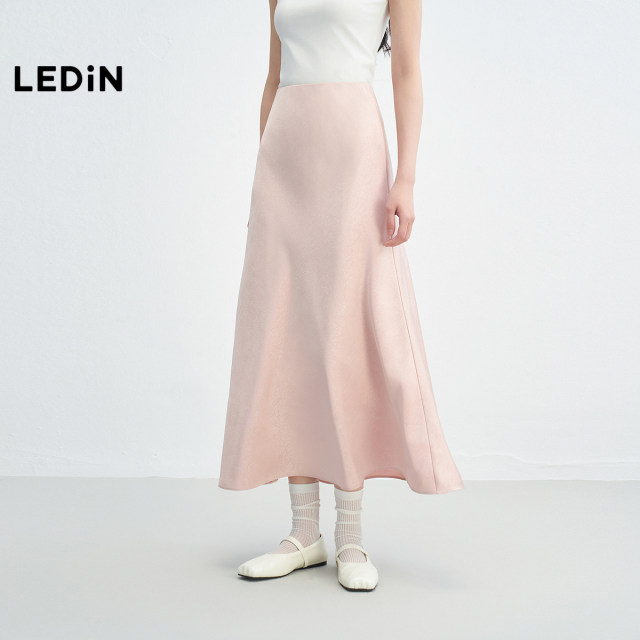Lecho satin wrinkled fishtail skirt fairy skirt 25 summer new elastic waist skirt temperament high waist mid-length skirt