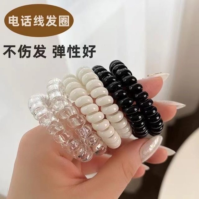2025 new hair rope for women tied head simple temperament head rope without trace telephone line hair loop high elastic rubber band headdress

