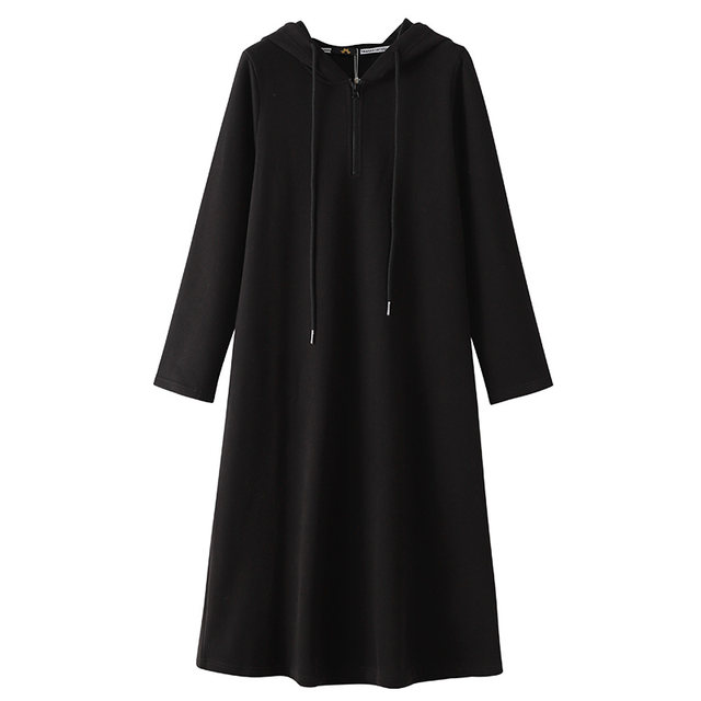 300Jin [Jin is equal to 0.5kg] Extra large size women's fat m big bust plus velvet zipper long hooded sweatshirt skirt lazy casual dress
