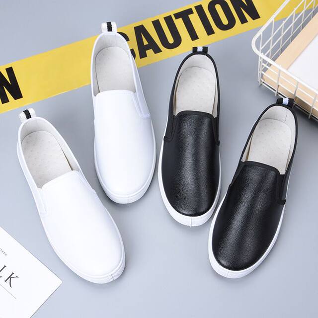 New leather white shoes for spring and summer, one-step lazy students' shoes for pregnant women's shoes Korean versatile casual women's singles shoes
