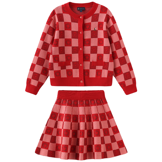 POLOWALK children's clothing girl clothing fashion set 2024 autumn new children's red knitted skirt