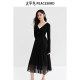Peacebird women's long-sleeved splicing dress autumn new fake two-piece knitted long skirt fashionable V-neck skirt
