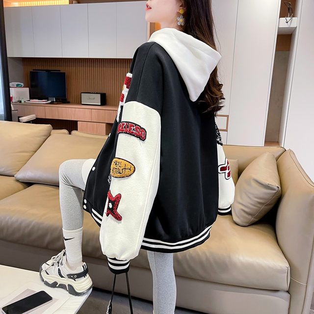 American retro baseball uniform jacket for women 2025 spring and autumn new loose large size embroidered casual couple jacket trendy
