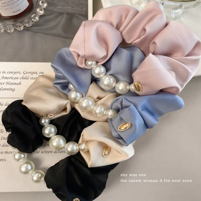 Super beautiful pearl large intestine hair ring Korean black rubber band tie head rope high-end meatball hair decoration rope