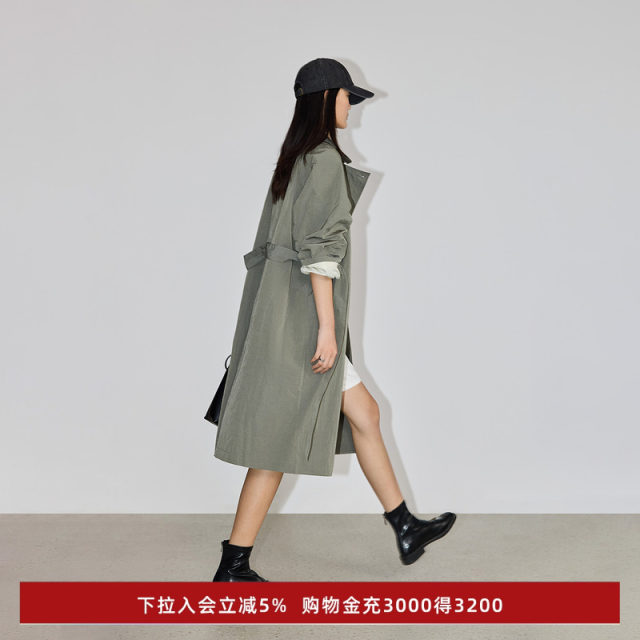 LILY2025 Spring New Classic Retro Loose Casual Belt Waist-Close-Up Commuter Green Trench Coat Women
