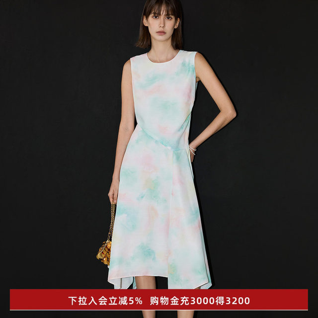 LILY2025 Spring New Women's Clothing Design New Chinese Lacquer Art Smudged Round Neck Casual Sleeveless Vest Dress
