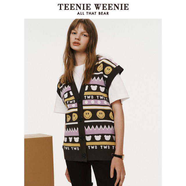TeenieWeenie Bear Outlet Retro Fashionable Loose Jacquard V-neck Sweater Vest Vest Women
