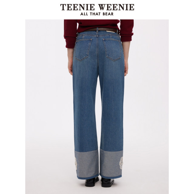 teenieweenie Nanjing Yunjin Research Institute Bear Outlet 2025 spring fashion embroidered straight jeans

