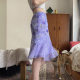 2025 summer new retro printed purple floral fishtail skirt for women with high waist slim hip mesh skirt
