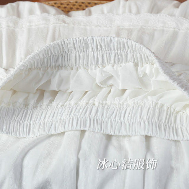 White embroidered lace splicing skirt for women 2025 summer new French A-line cake skirt long skirt umbrella skirt