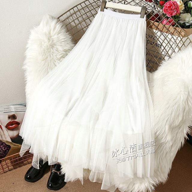 Autumn and winter green irregular gauze skirt skirt for women spring and autumn 2025 new white skirt mesh pleated skirt long skirt