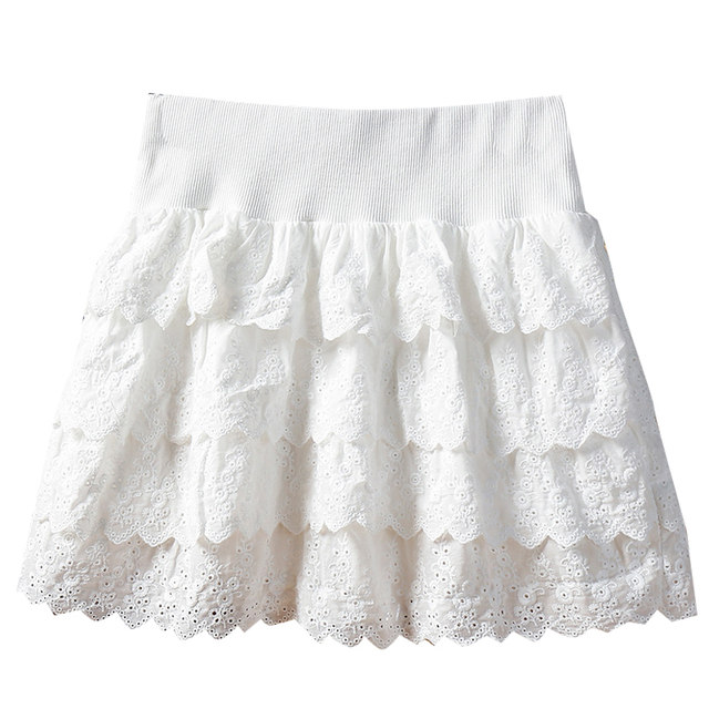 White heavy industry embroidery ruffle splicing cake skirt autumn and winter new high waist slim anti-exposure short skirt for women