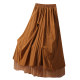 Caramel color design pleated puffy skirt for women spring 2025 new style spliced ​​mesh long skirt umbrella skirt