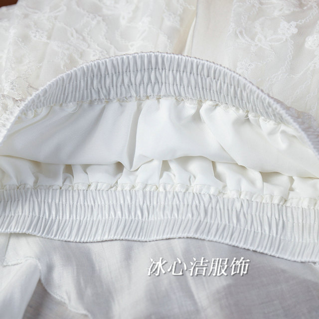 White irregular lace spliced ​​Organza skirt 2025 summer design niche slim midi skirt