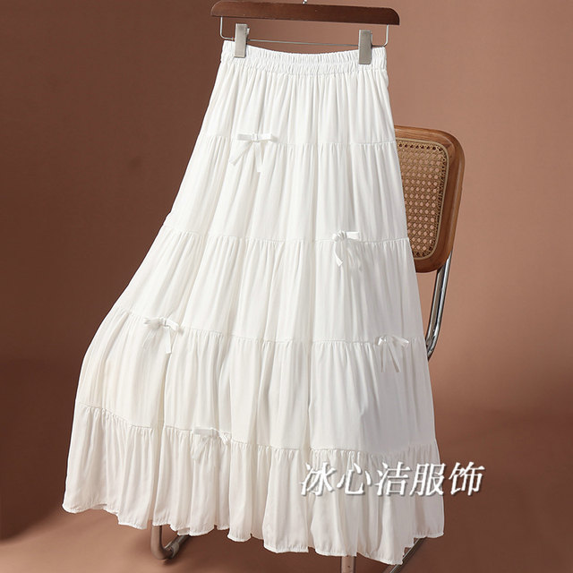 2025 new Autumn and Winter 2025 draped bow cake skirt skirt women's slim white skirt long skirt umbrella skirt

