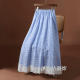 Casual lace edge splicing plaid skirt for women in spring 2025 new high-waisted slim A-line long skirt umbrella skirt