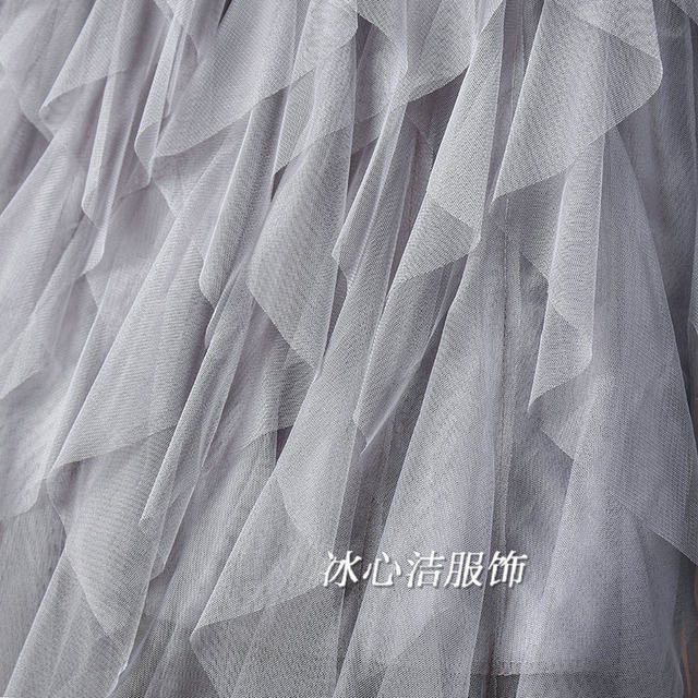 Gray irregular layered mesh skirt skirt for women spring and autumn 2025 new black skirt long skirt tulle skirt autumn and winter