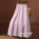 Casual lace edge splicing plaid skirt for women in spring 2025 new high-waisted slim A-line long skirt umbrella skirt